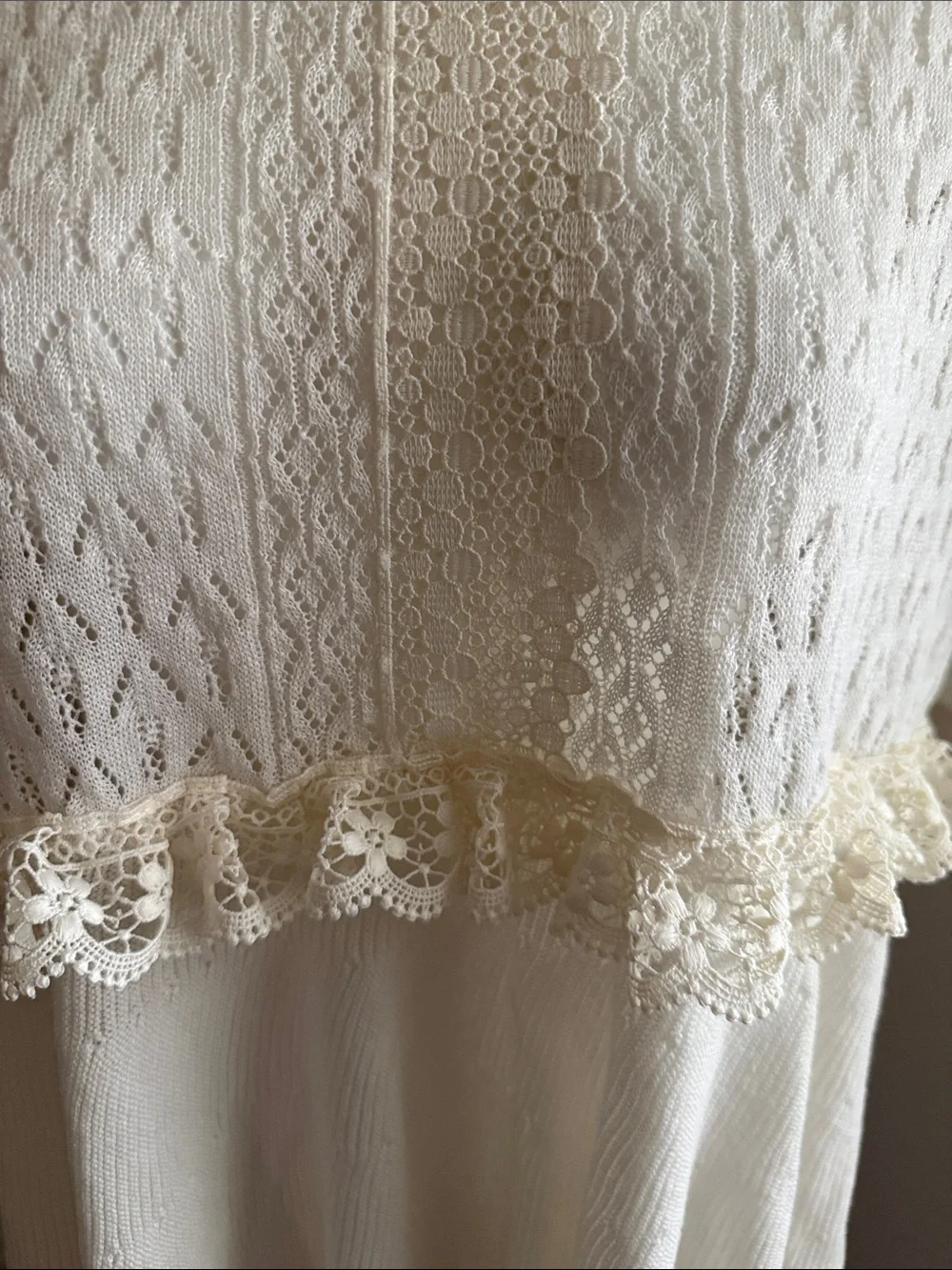 Zara Cream Lace-Trim Ruffled Babydoll Knit Top - XL